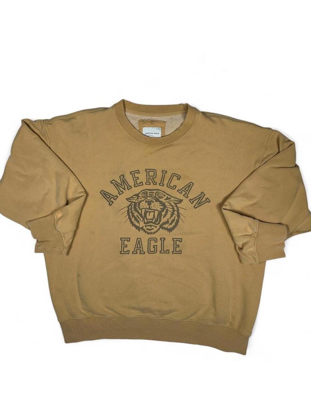 American Eagle Tan Crewneck Sweatshirt with Tiger Graphic